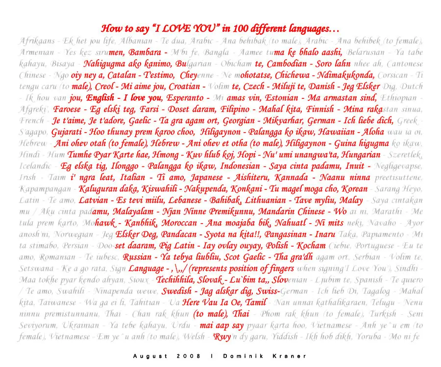 I LOVE YOU In 100 Languages By Dkraner 